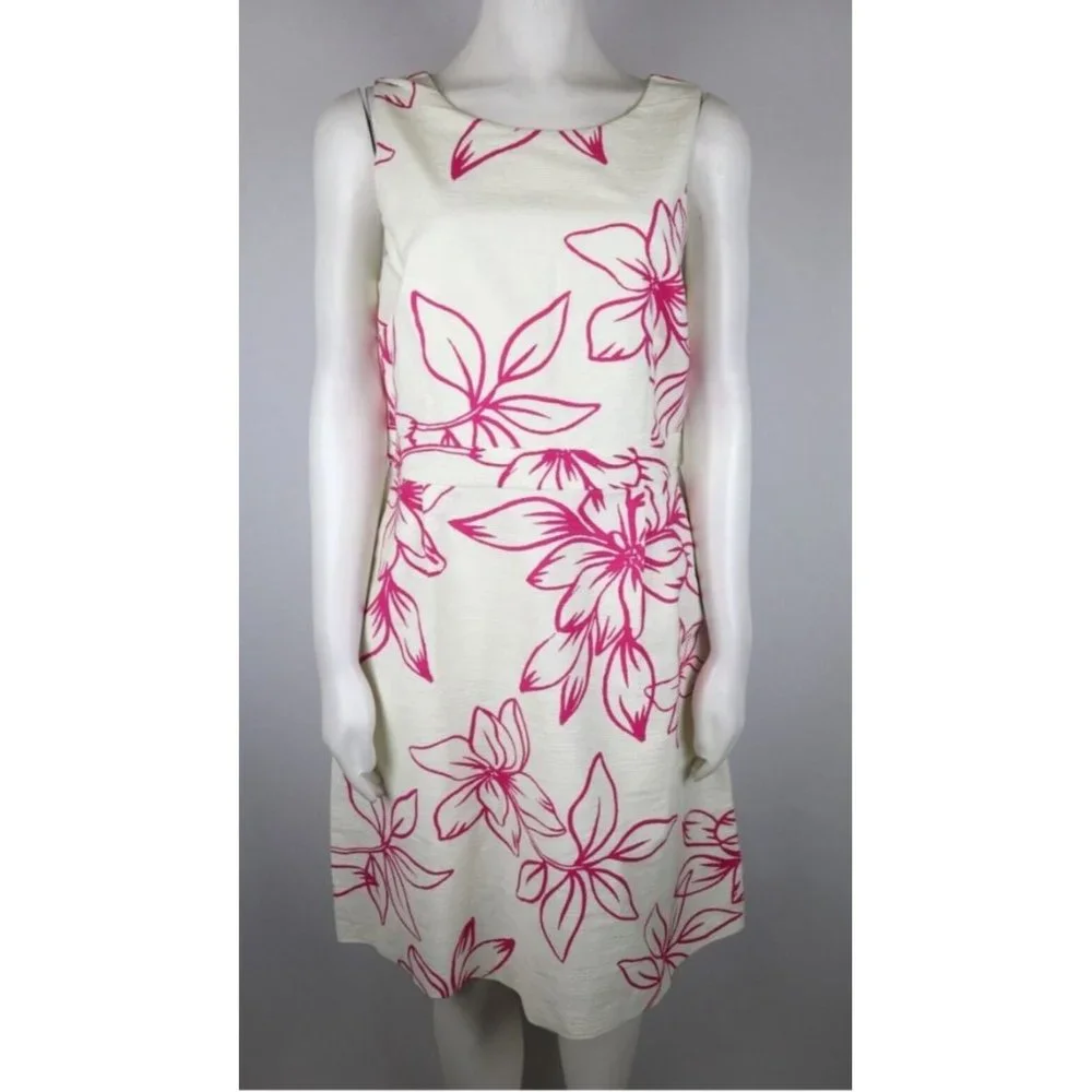Ann Taylor Cream Midi Dress with Pink Floral Outline